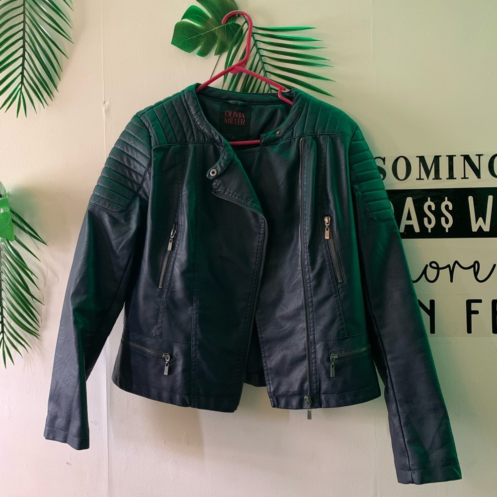 Navy Leather Jacket